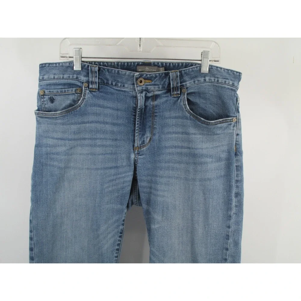 LL BEAN SIGNATURE Slim Straight Jeans Men 34x34 Blue Denim Mid Rise Stretch